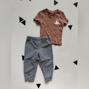 Carters|Baby gender neutral toddler outfit,Brown ribbed tee w teddy bear & pants